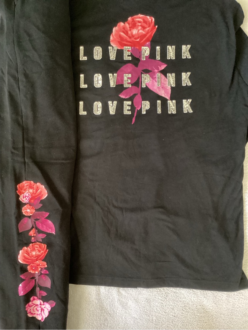 Victoria’s Secret LOVE PINK BLING Floral Roses Shirt L NWD Sweatpants M NWT